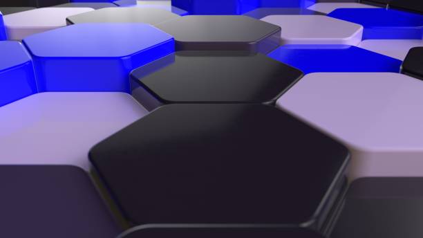 istock dark blue grey and pink 3d displaced 3d hexagon background. 3d render illustration 1295644275