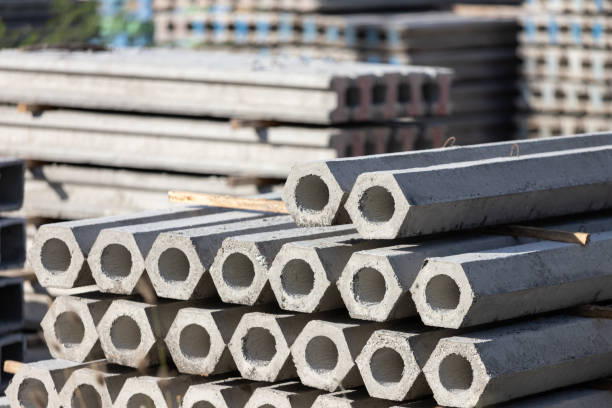 istock hexagon concrete pole in concrete factory yard. 1295645344