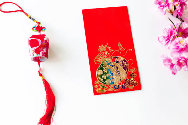 istock Red envelope put on white background, red envelope is gift,  blossom and chinese lantern on special days such as chinese new year, 1295647395