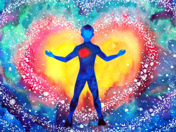 illustrations, cliparts, dessins animés et icônes de humain guérir le cœur amour esprit esprit santé spirituelle énergie mentale se connecter à l’univers puissance abstraite art aquarelle peinture illustration design - reiki