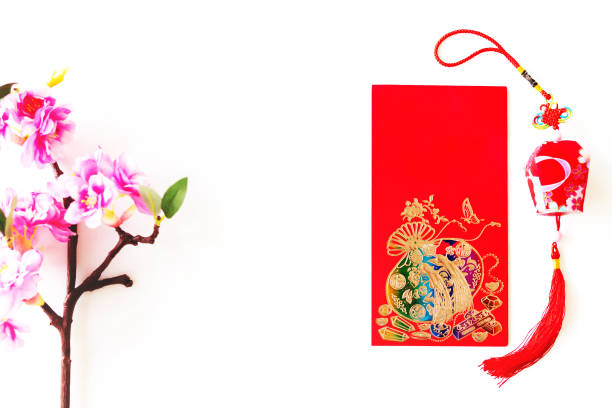 istock Red envelope put on white background, red envelope is gift,  blossom and chinese lantern on special days such as chinese new year, 1295647429