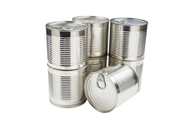 istock Group of silver canned food on white background. 1295649143