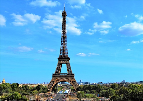 Paris, France - September 06, 2019. The Eiffel Tower in the Champ de Mars in sunny day.