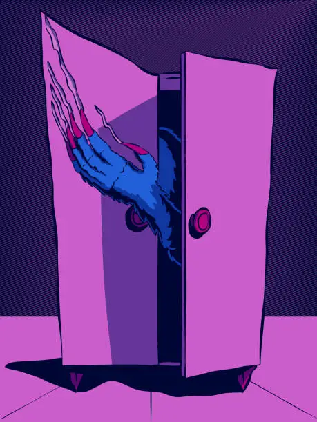 Vector illustration of Hand-drawn illustration - Monster in the closet.