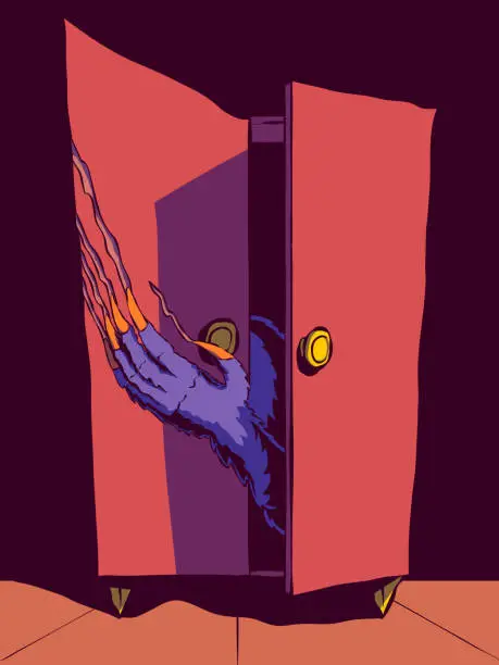 Vector illustration of Hand-drawn illustration - Monster in the closet.
