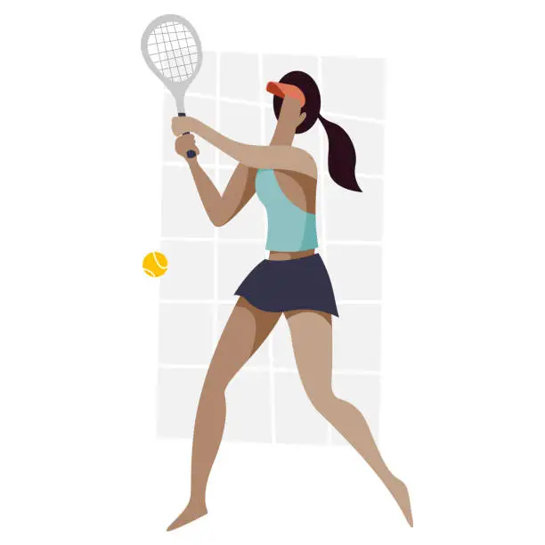 Vector illustration of girls playing tennis