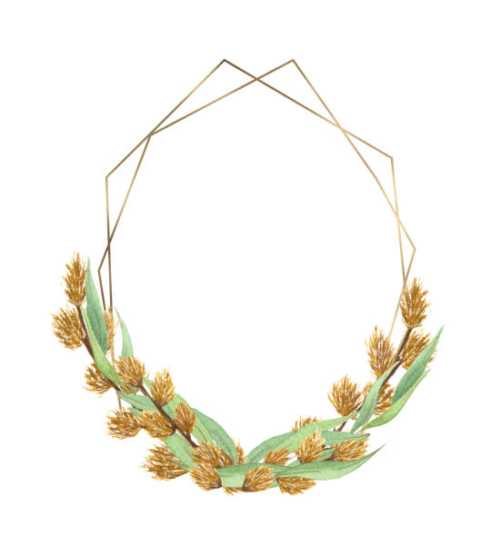 istock Watercolor wreath of pussy willow twigs. Spring bouquet. Easter decorations. Hand drawn illustration isolated on white background 1295659174
