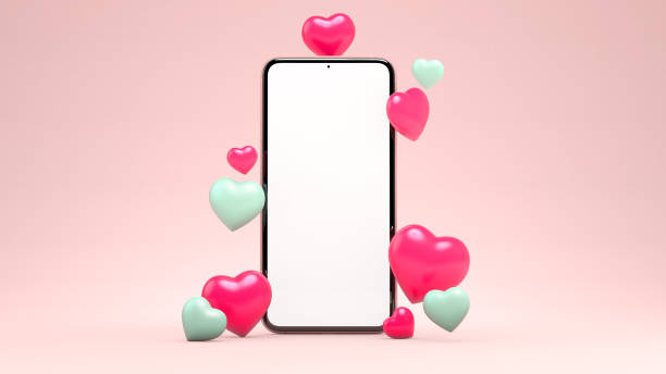 istock 3D rendering mobile phone mockup with hearts for Valentines day background design. Empty isolated smartphone blank screen template. 3D illustration 1295660700