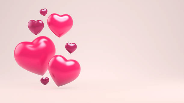istock Happy Valentines day love greeting card template with hearts in 3D rendering and copyspace. Minimal 3D illustration Valentine concept background 1295660713