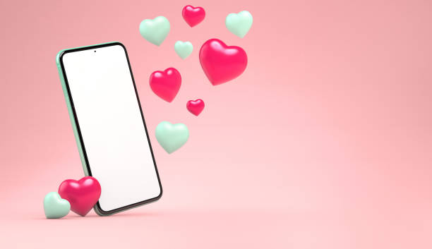 istock Smartphone mockup with floating hearts and copyspace. Valentines day template in 3D rendering. Empty mobile phone blank screen template. 3D illustration 1295660716
