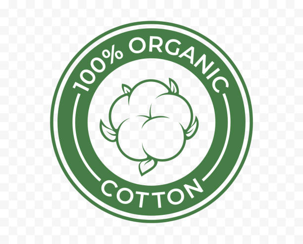 ilustrações de stock, clip art, desenhos animados e ícones de organic cotton icon, 100 natural bio and eco product vector logo. 100 percent organic cotton tag for textile clothes, green vegan cosmetics and sanitary pads or cosmetic ingredients - cotton smooth green plant