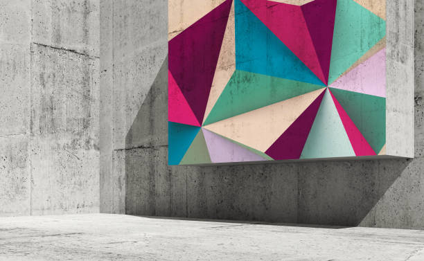 Concrete  interior background, gray walls and graffiti, 3d