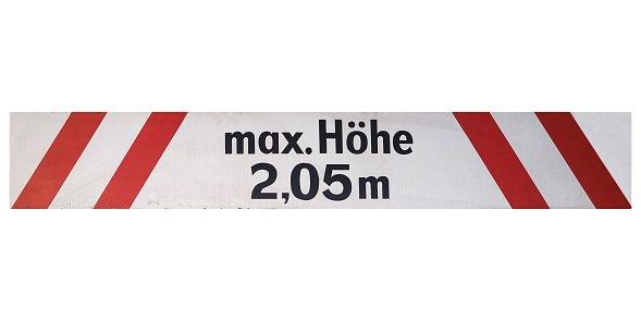German traffic sign isolated over white background. Max Hoehe 2,05 m (translation: Max height 2.05 m)