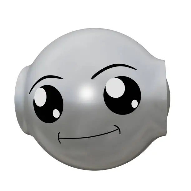 silver robot emoticon with a happy face. 3d rendering