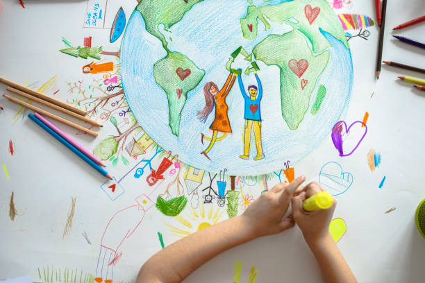istock Colorful drawing of planet Earth 1295675321
