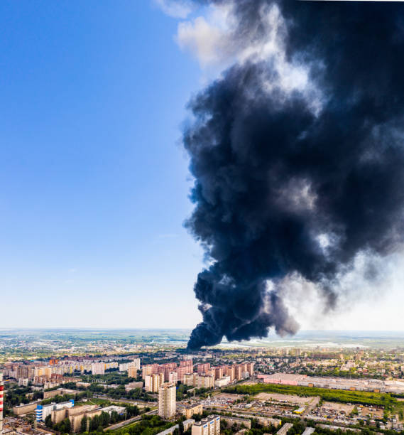 istock Fire smoke in city 1295676456