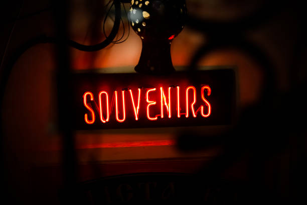 istock Red neon sign for souvenir store. 1295677372