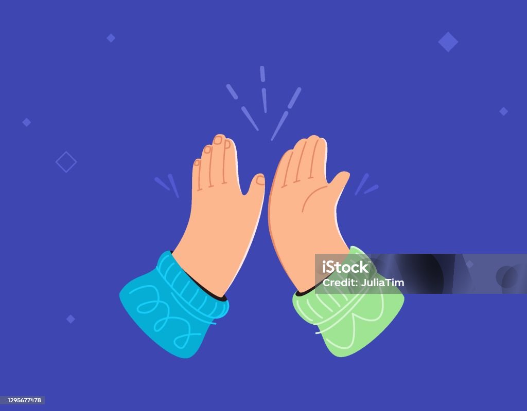 Dos manos están dando un alto-cinco - arte vectorial de Choque de manos en el aire libre de derechos