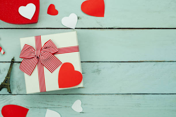 istock Table top view aerial image of decorations valentine's day 1295678132