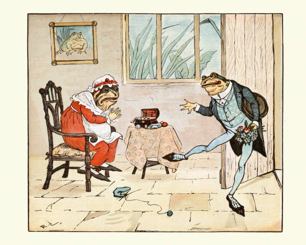 лягушка он будет-wooing go, рэндольф caldecott, детский детский стишок - nursery rhyme stock illustrations