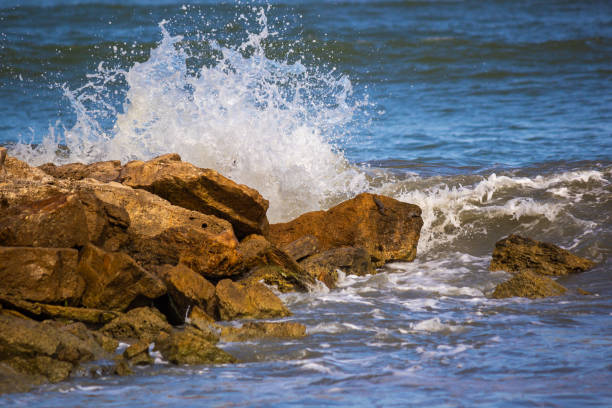 Still motion of the impact of a sea wave splashing and spreading with great power