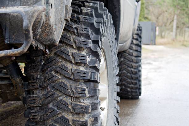 istock front wheel of off-road vehicle 1295686014