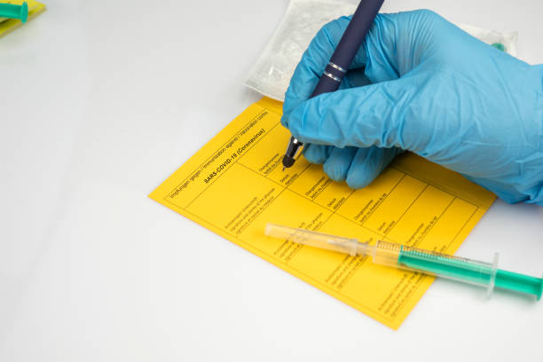 istock Health concept: Vaccination against COVID-19 Coronavirus, immunization certificate 1295687107