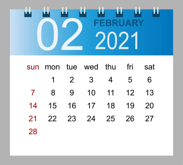 geschäftskalender 2021 februar. notebook isolierte seite. - calendar february desk computer stock-grafiken, -clipart, -cartoons und -symbole