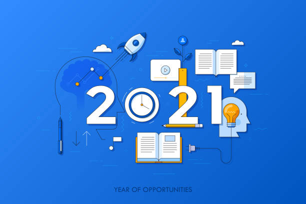 istock Infographic concept, 2021 - year of opportunities. New trends in idea generation, time management, experience exchange, self-education and self-development. Vector illustration in thin line style. 1295688065