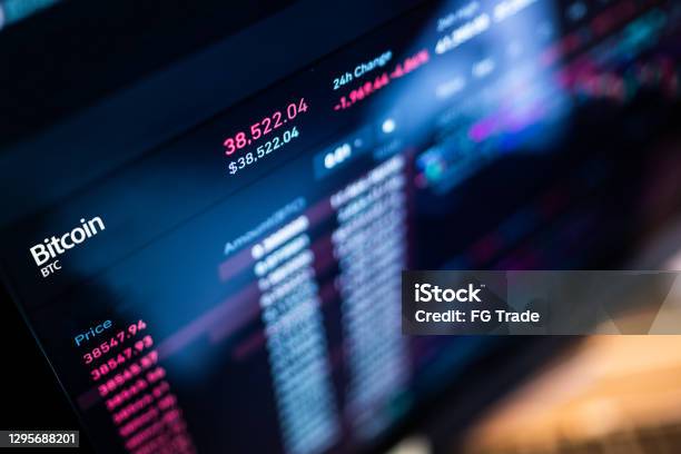 Cryptocurrency Stock Display Stock Photo - Download Image Now - Bitcoin, Cryptocurrency, Stock Market and Exchange
