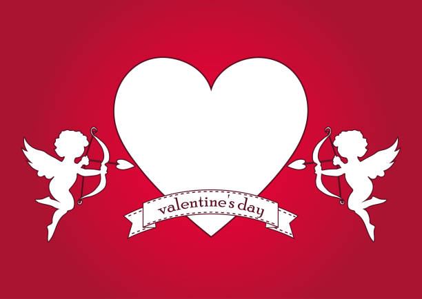 vektor, happy valentinstag label für kartendesign - cupid love red affectionate stock-grafiken, -clipart, -cartoons und -symbole