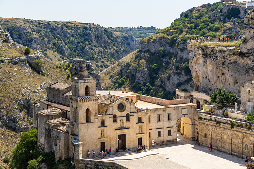 Church of San Pietro Caveoso at Sassi di Matera overlooking the canyon (Gravina), Basilicata, Italy