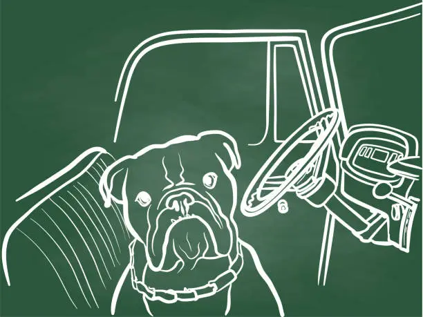 Vector illustration of Bulldog Guarding The Truck Chalkboard