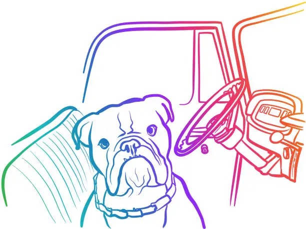 Vector illustration of Bulldog Guarding The Truck Rainbow