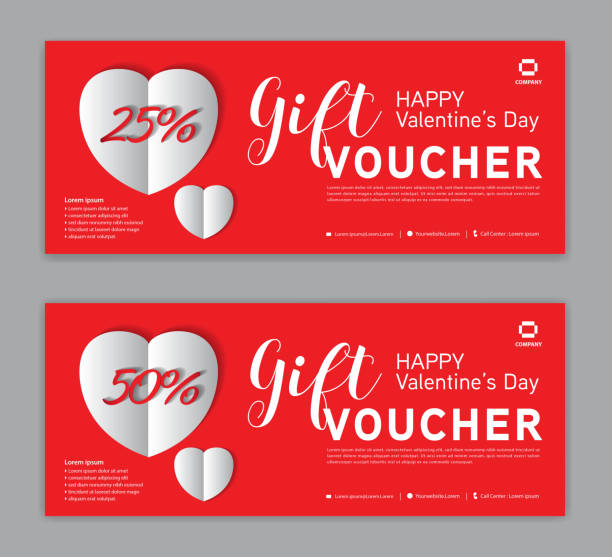 istock Gift Voucher template for Happy Valentine's Day, Valentines day Coupon, Sale banner, certificate, discount cards, headers, web banner, red background, Valentine's day design vector illustration EPS10 1295705155