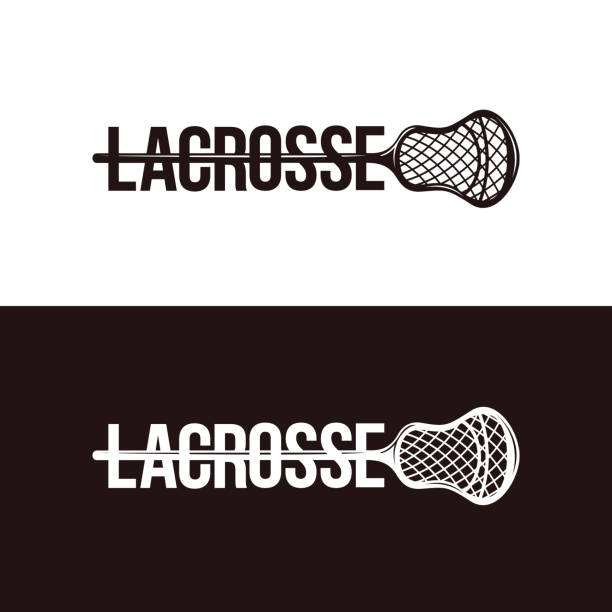 illustrazioni stock, clip art, cartoni animati e icone di tendenza di vettore di lacrosse wordmark su sfondo bianco e nero - occhio di vetro