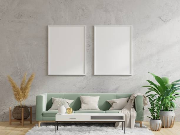 istock Mockup poster frame in modern interior background,Concrete wall. 1295721620