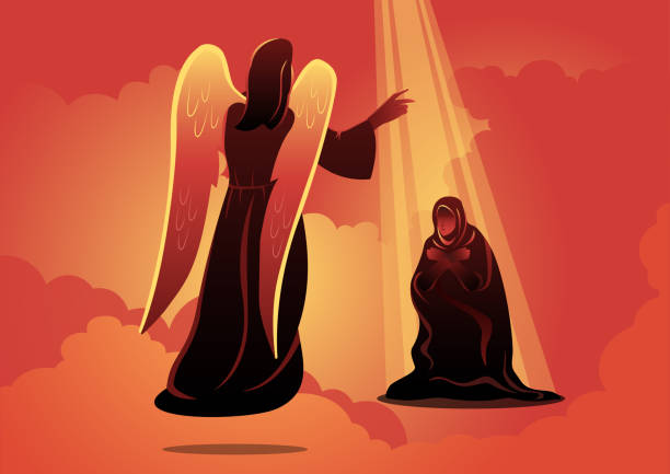 ангел посещает мэри вектор иллюстрации - virgin mary beautiful christianity religion stock illustrations