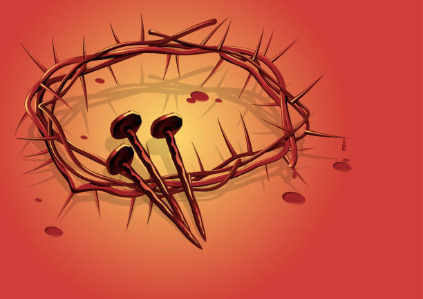 A Crown of thorns An illustration of The crown of thorns with the nails of Jesus Christ. Biblical Series nail cross stock illustrations