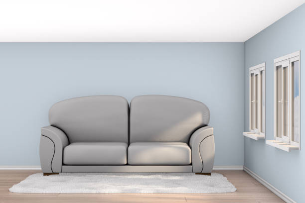 sofa gris dans le salon. illustration 3d - footcloth photos et images de collection