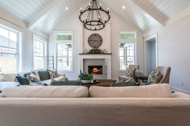 istock Vaulted shiplap ceiling in custom home 1295731725