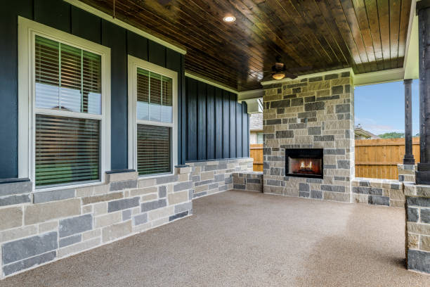 istock Beautiful wood panel covered patio 1295733378