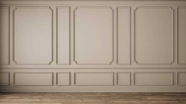 istock Classic interior with blank wall, pannel, moldings. 3d render illustration mock up. 1295734186