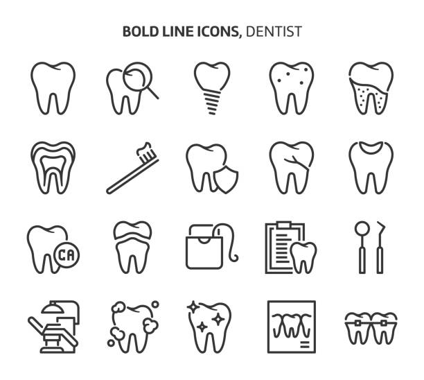 Dentist, bold line icons Dentist, bold line icons. The illustrations are a vector, editable stroke, 48x48 pixel perfect files. Crafted with precision and eye for quality. teeth bonding stock illustrations