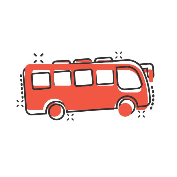 ilustrações, clipart, desenhos animados e ícones de ícone de ônibus em estilo cômico. ilustração vetorial de desenho animado do treinador em fundo isolado branco. conceito de negócio de efeito de respingo de veículo autobus. - bus coach bus travel isolated