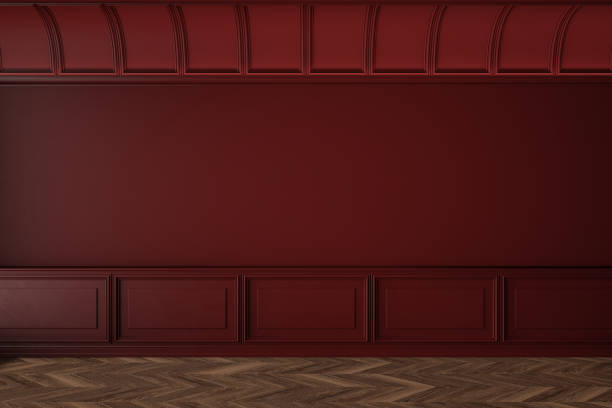 istock Red classic interior with blank wall, panel and moldings. 3d render illustration mock up. 1295735361