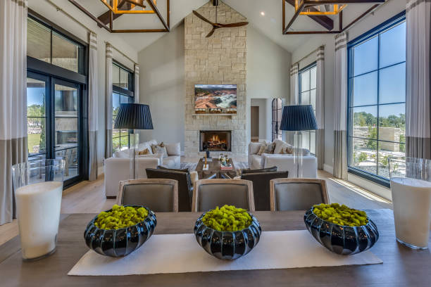 Vaulted great room open to dining and kitchen