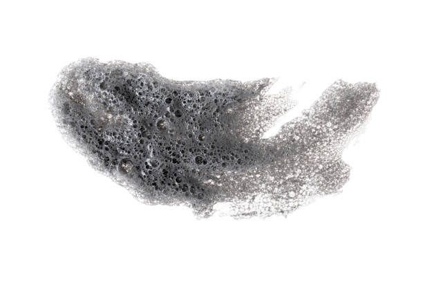 grey smear of korean bubble mask on white background isolated. acne treatment, cosmetology, dermatology. beauty product. black clay smudged. skin care, organic cosmetics. carbonic acid. - carbonic acid imagens e fotografias de stock