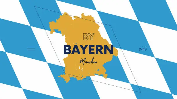 Vector illustration of 15 of 16 states of Germany with a name, capital and detailed vector Bayern map for printing posters, postcards and t-shirts