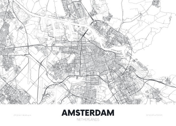 市地図アムステルダムオランダ、旅行ポスター詳細都市街路計画、ベクトルイラスト - amsterdam点のイラスト素材／クリップアート素材／マンガ素材／アイコン素材